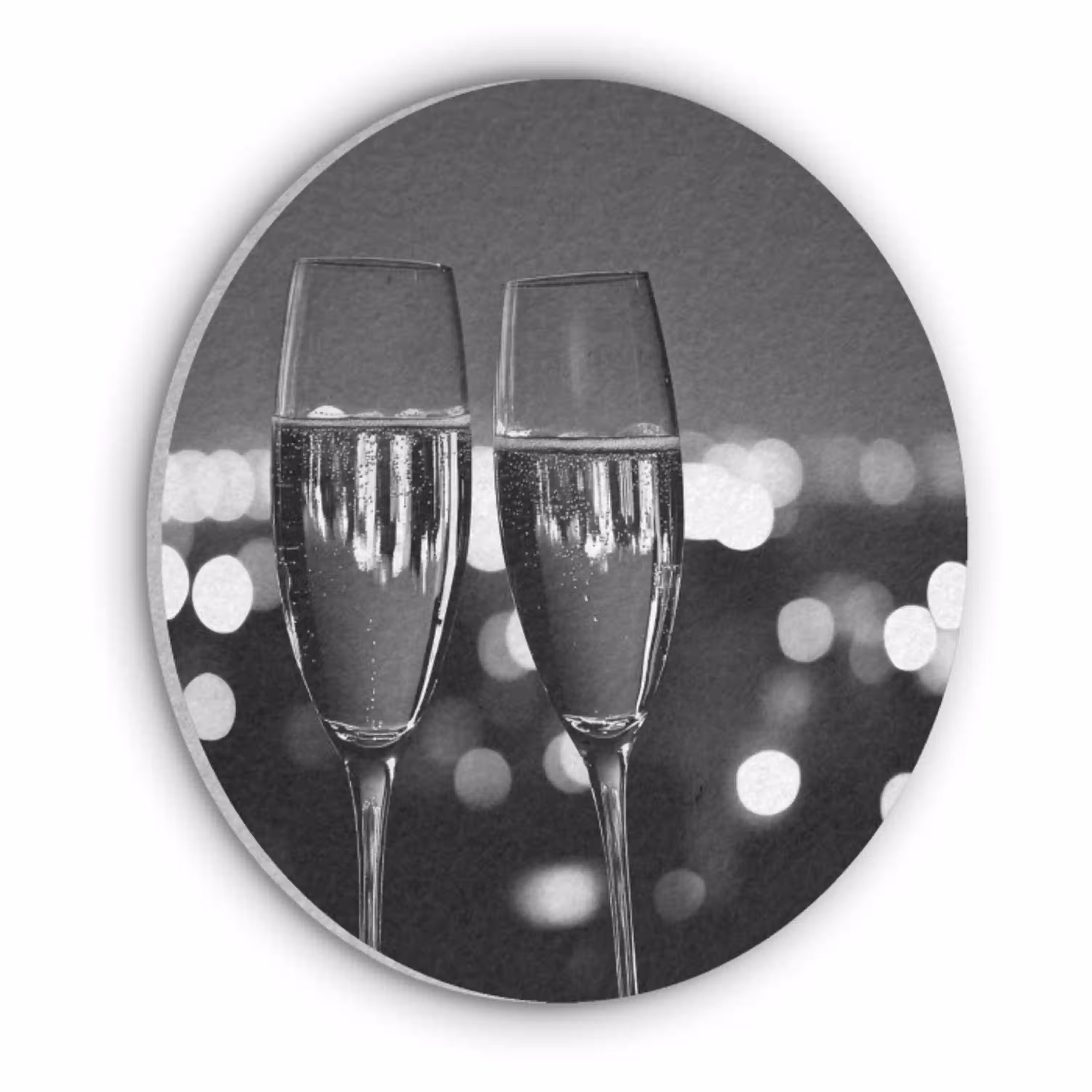 Bubbels - Proosten - Champagneglazen - Stadslichten Akoestische PET Vilt - Rond klein -3d