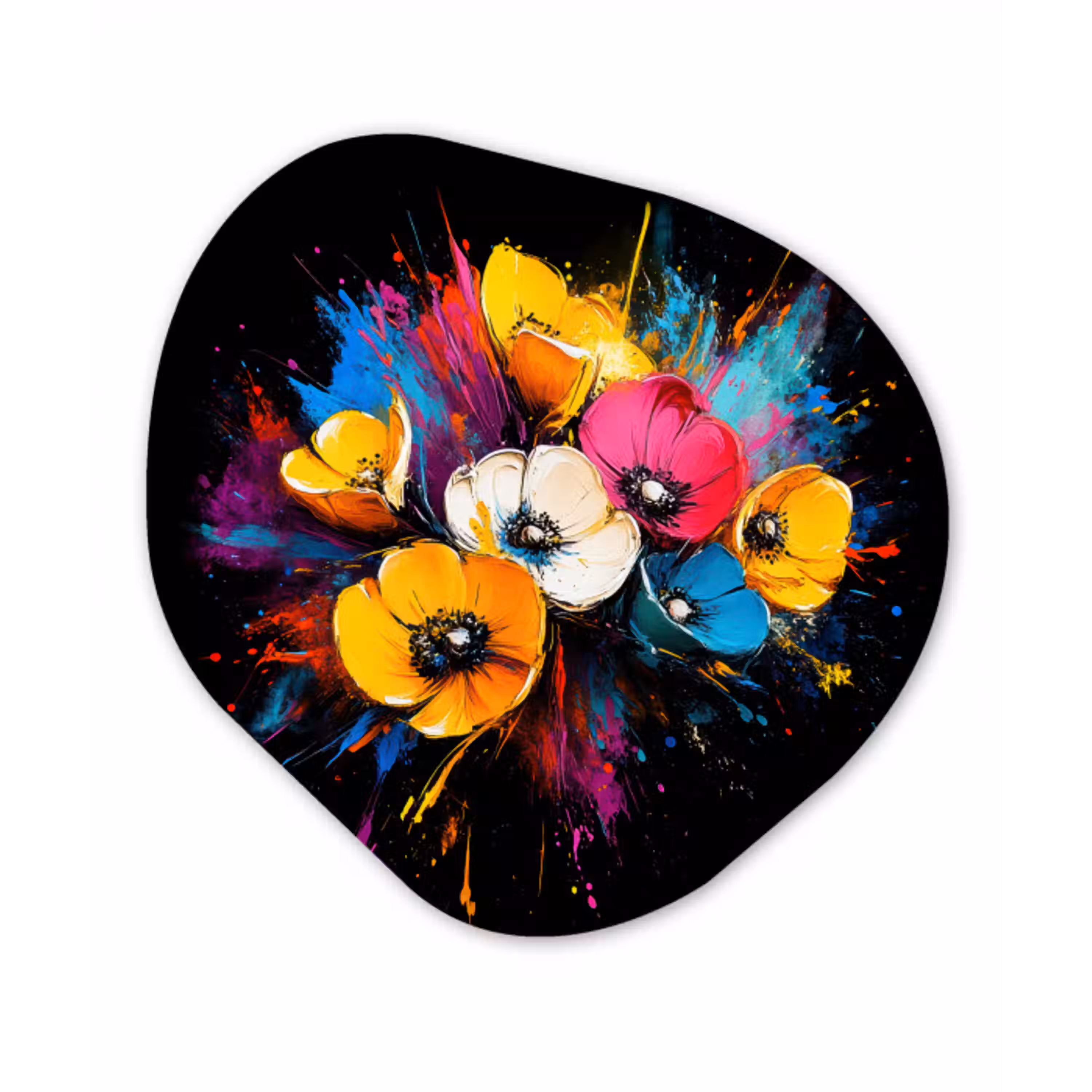 Bloemen - Kleurrijk - Graffiti - Modern - Boeket Wandcirkel Organisch Aluminium middel -3d