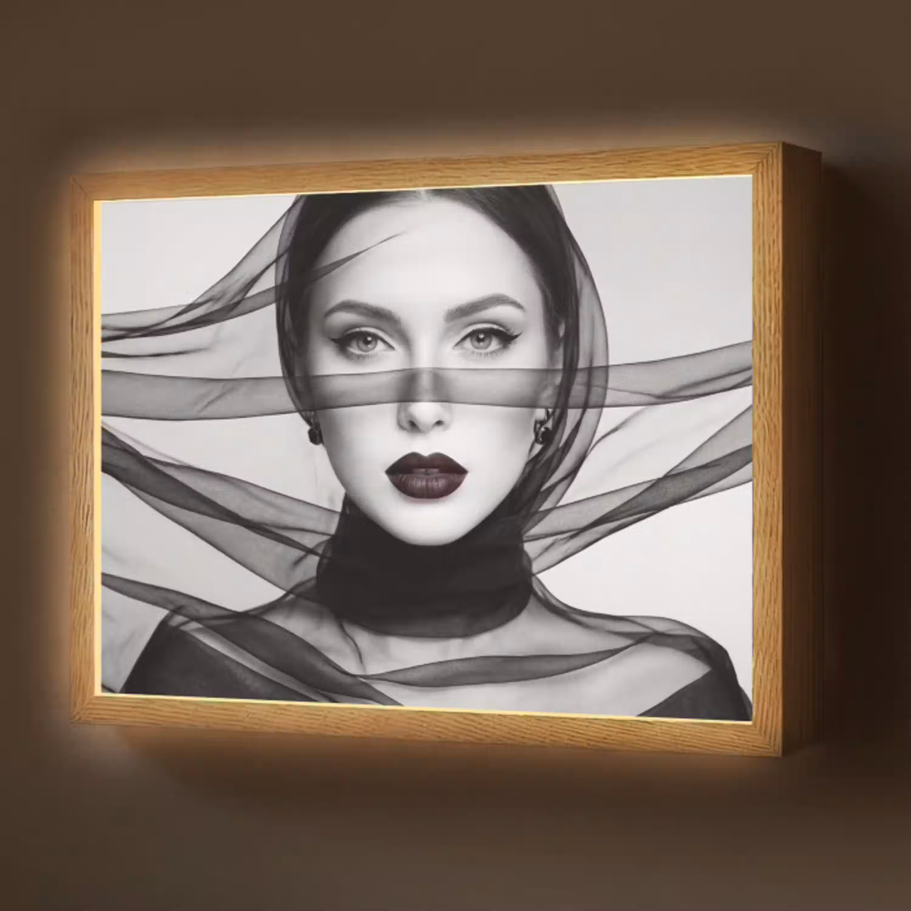 Vrouw - Sluier - Portret - Zwart  - Wit - Elegant Light Box met batterij (Wandlamp) middel -z3d_website