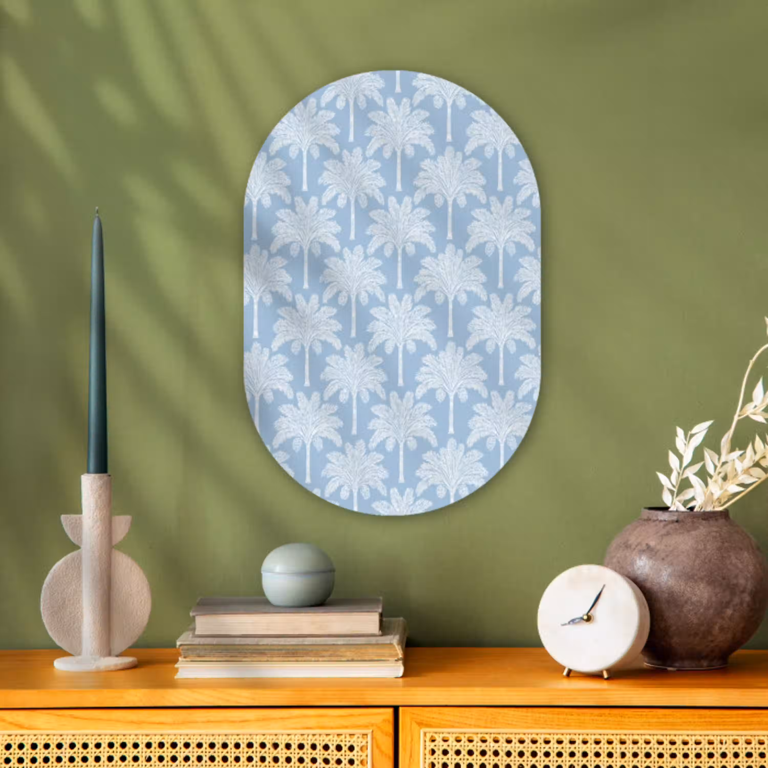 Palmboom - Modern - Blauw Wandcirkel Ovaal Forex klein 630 -sfeer2