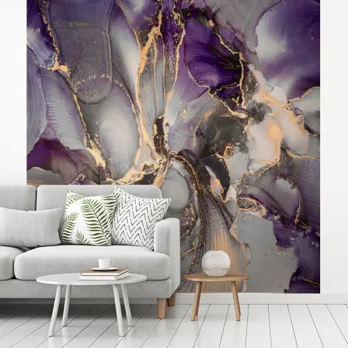 Goud - Paars - Marmer fotobehang vinyl groot -woonkamer
