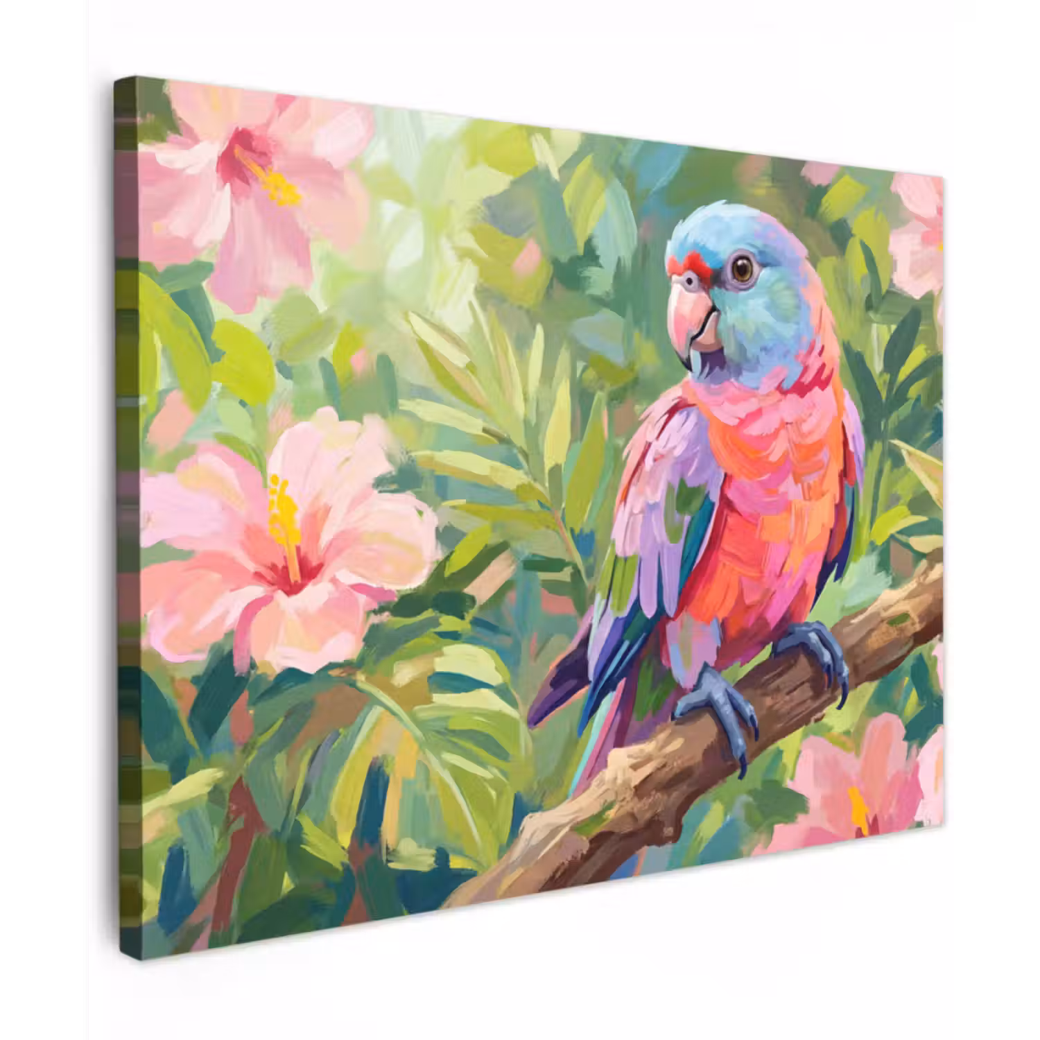 Canvas Print - Parrot - Hibiscus flowers - Colorful