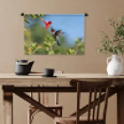 Kolibrie - Bloem - Natuur - Groen Wandkleed katoen klein -sfeer6