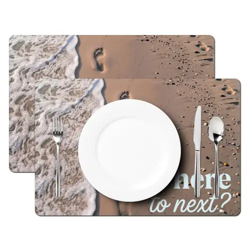 Where to next - Strand - Voetstappen Placemat vinyl groot -zzsfeer2_Kitchenyeah-website