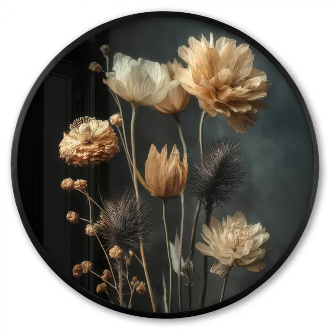 Ronde fotolijst - Boeket - Bloemen - Licht - Zwart