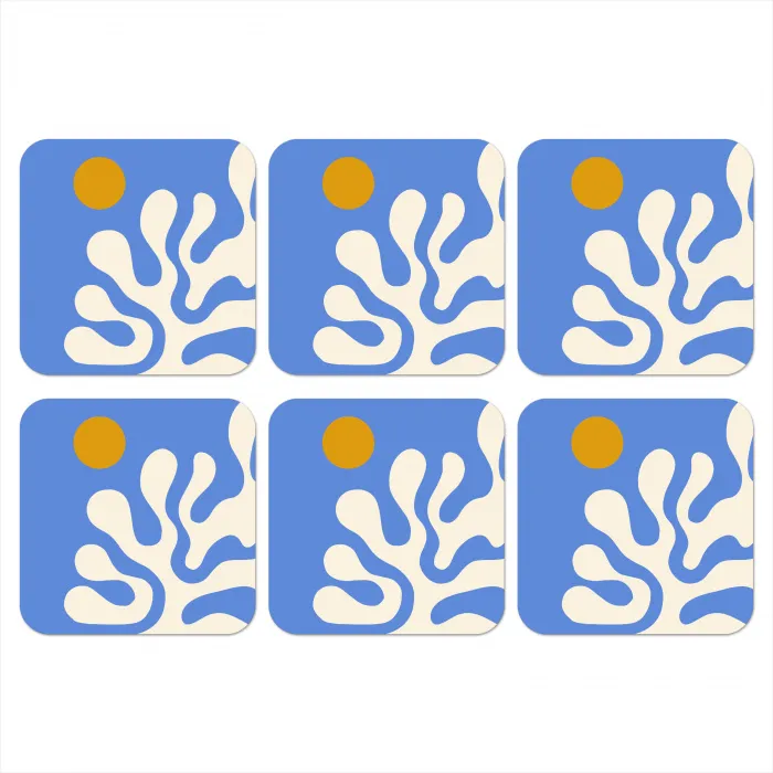 Minimalistisch - Organisch patroon - Blauw onderzetter kurk middel -3d