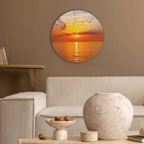 Zonsondergang - Zee - Lucht - Oranje - Horizon - Water Akoestische PET Vilt - Rond klein -sfeer1