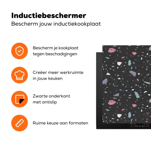 Terrazzo - Patroon - Zwart - Zacht Inductie beschermer vinyl 3mm klein 276 -zzzzzzz-td-ups