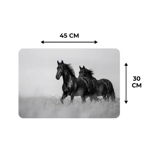 Paarden - Gras - Zwart - Wit Placemat vinyl groot -specs