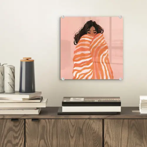 Meisje - Deken - Gestreept - Oranje plexiglas 5mm klein -sfeer1