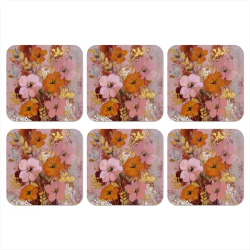 Schilderij - Bloemen - Rustiek - Roze onderzetter kurk middel -3d