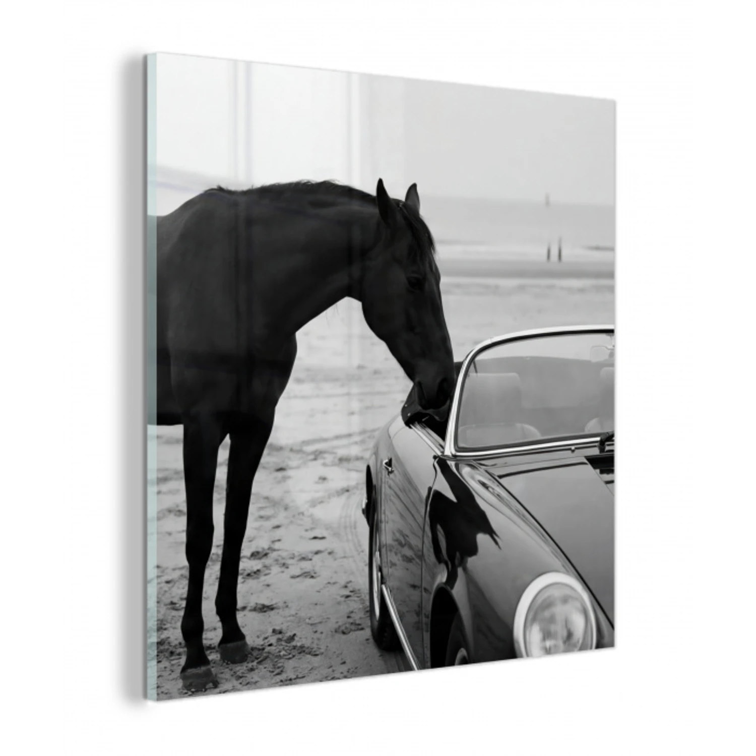 Paard - Auto - Zwart - Wit plexiglas 5mm klein -z3d