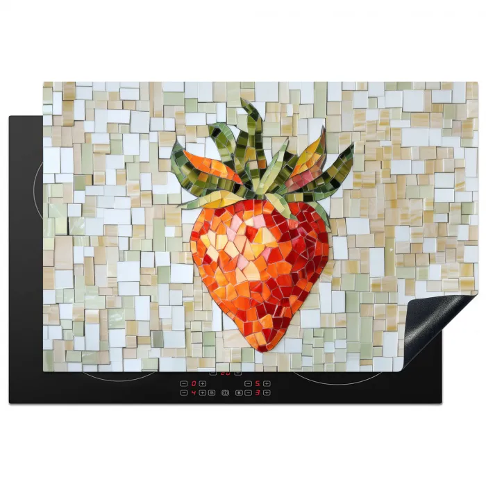 Aardbei - Rood - Mozaïek - Fruit Inductie beschermer vinyl 3mm klein -3d