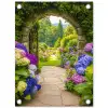 Doorkijk - Poort - Hortensia - Bloementuin tuinposter los doek klein -3d