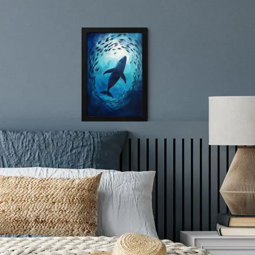Walvis - Vissen - Donkerblauw fotolijst zwart zonder passe partout klein -sfeer3