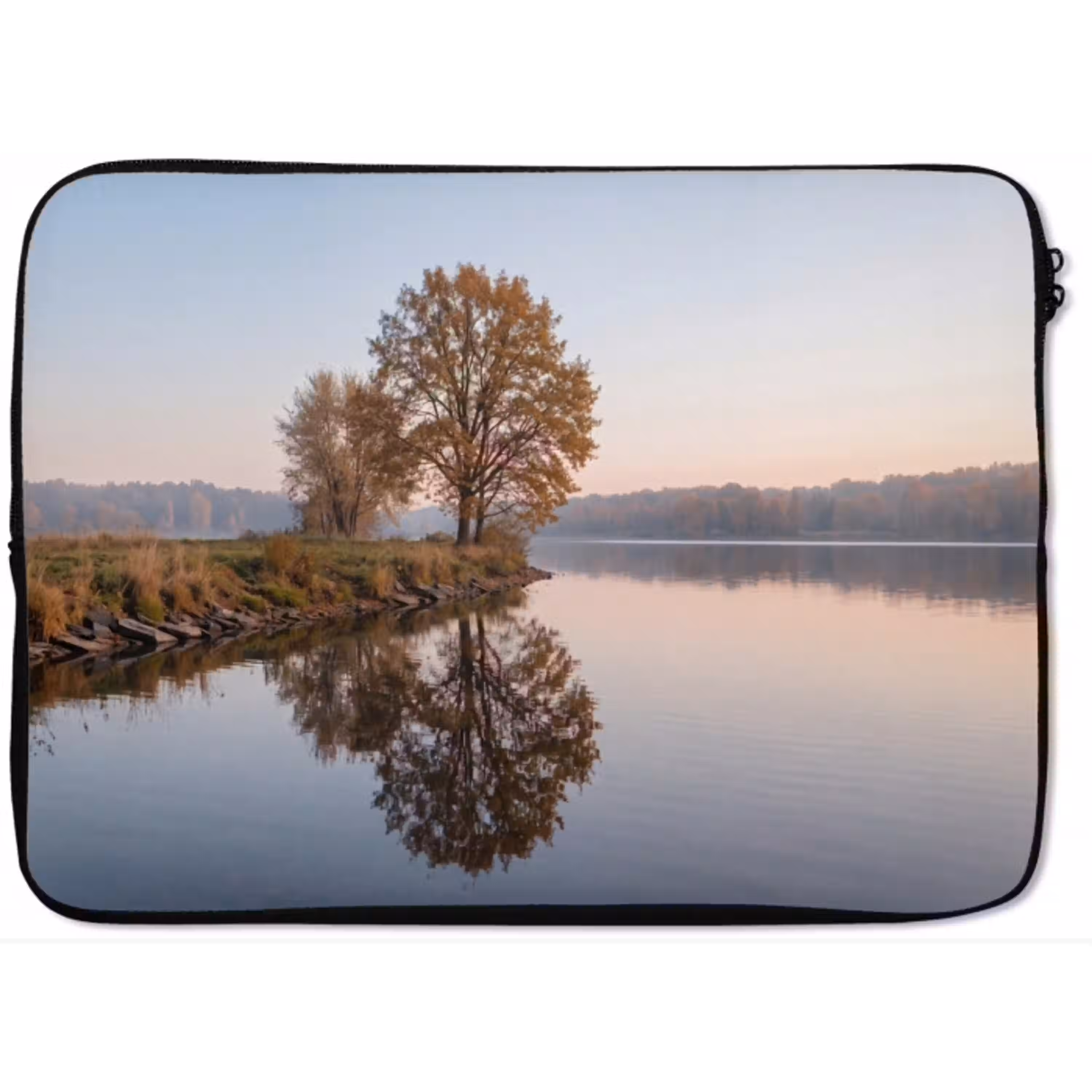 Bomen - Reflectie - Water - Zonsopgang - Serene laptophoes neopreen klein -zkaufland3dotto