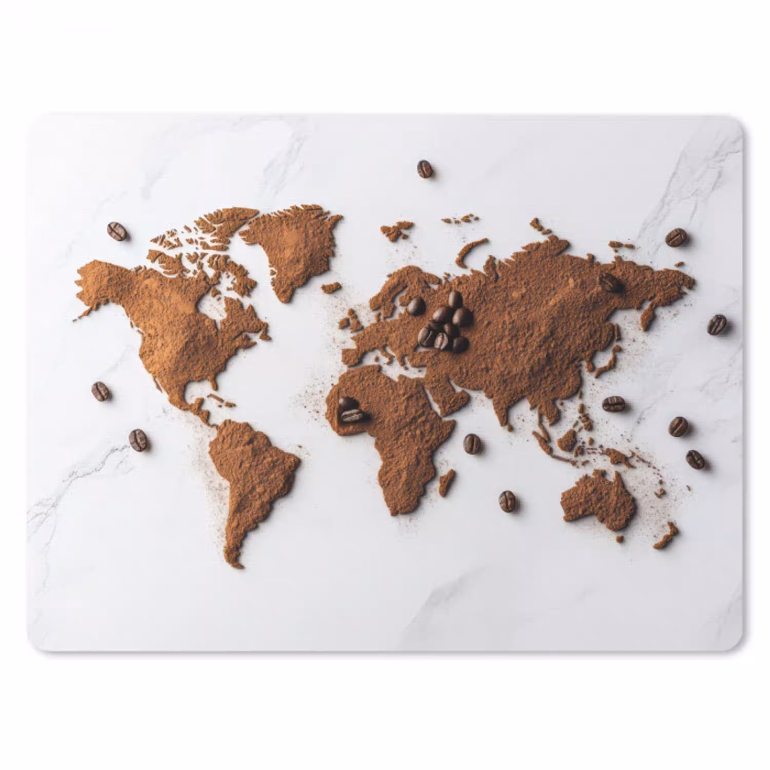 Wereldkaart - Koffie - Marmer muismat rubber klein -3d