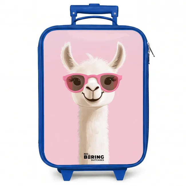 Kinderkoffer blauw - Lama - Wit - Zonnebril - Wimpers