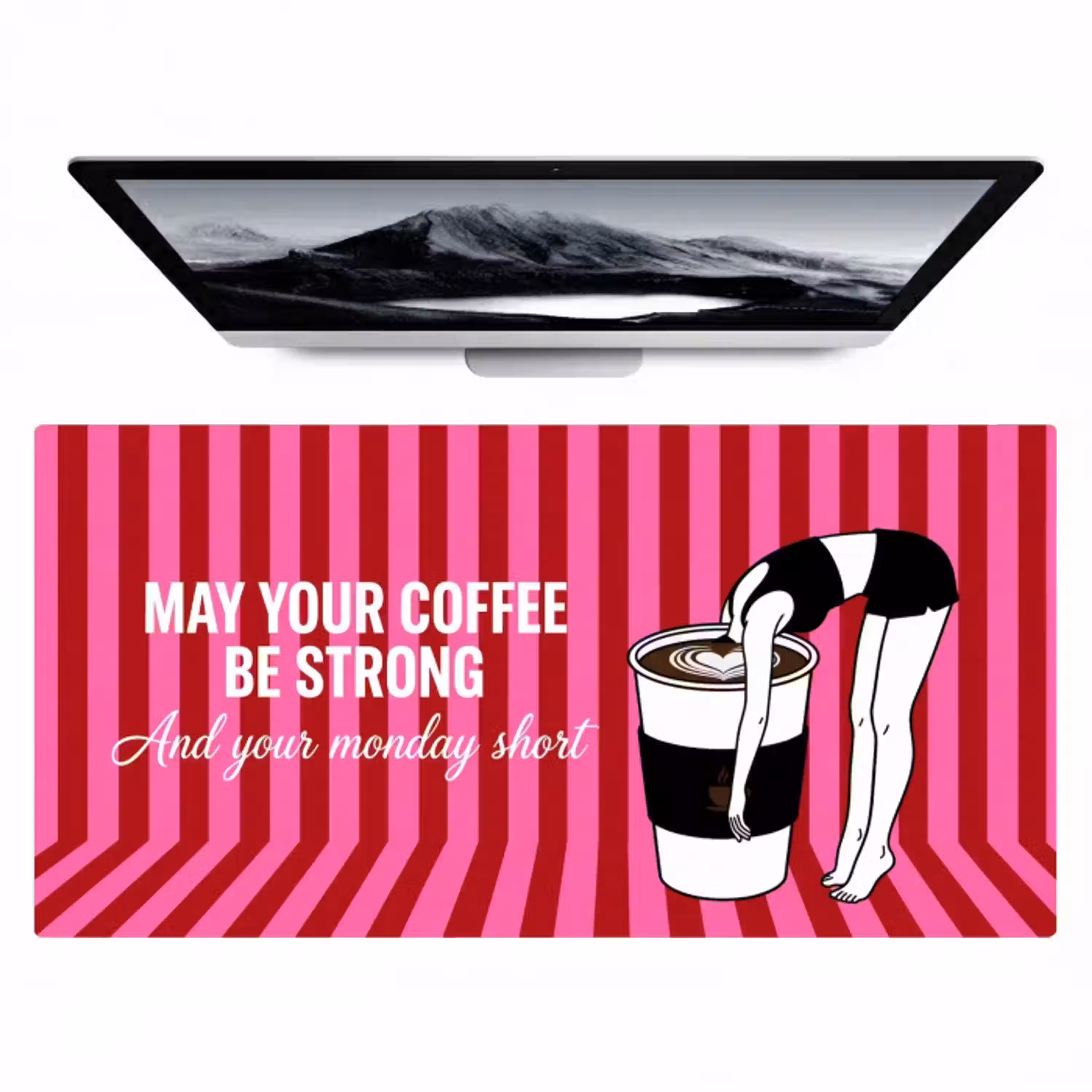 Roze - Strepen - Koffie - Maandag Muismat XXL klein -zzz3d