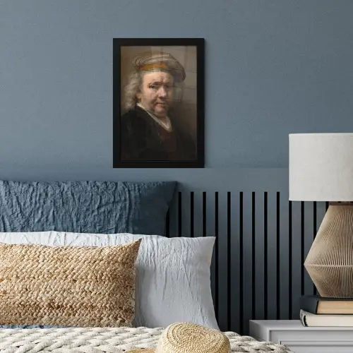 Zelfportret - Schilderij van Rembrandt van Rijn fotolijst zwart zonder passe partout klein -sfeer3