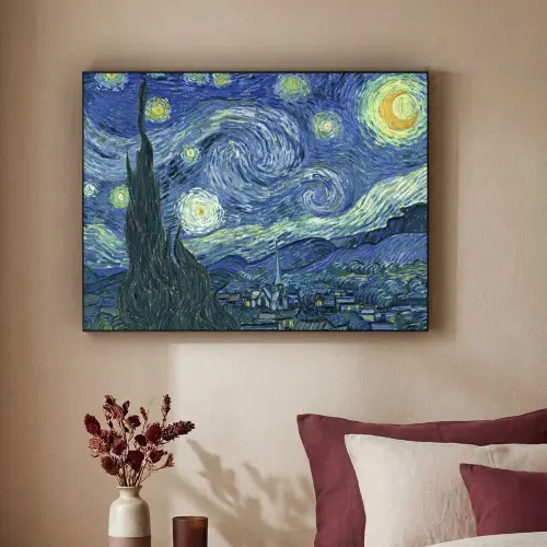 Sterrennacht - Schilderij - Oude meesters - Vincent van Gogh Textielframe zwart klein -sfeer1