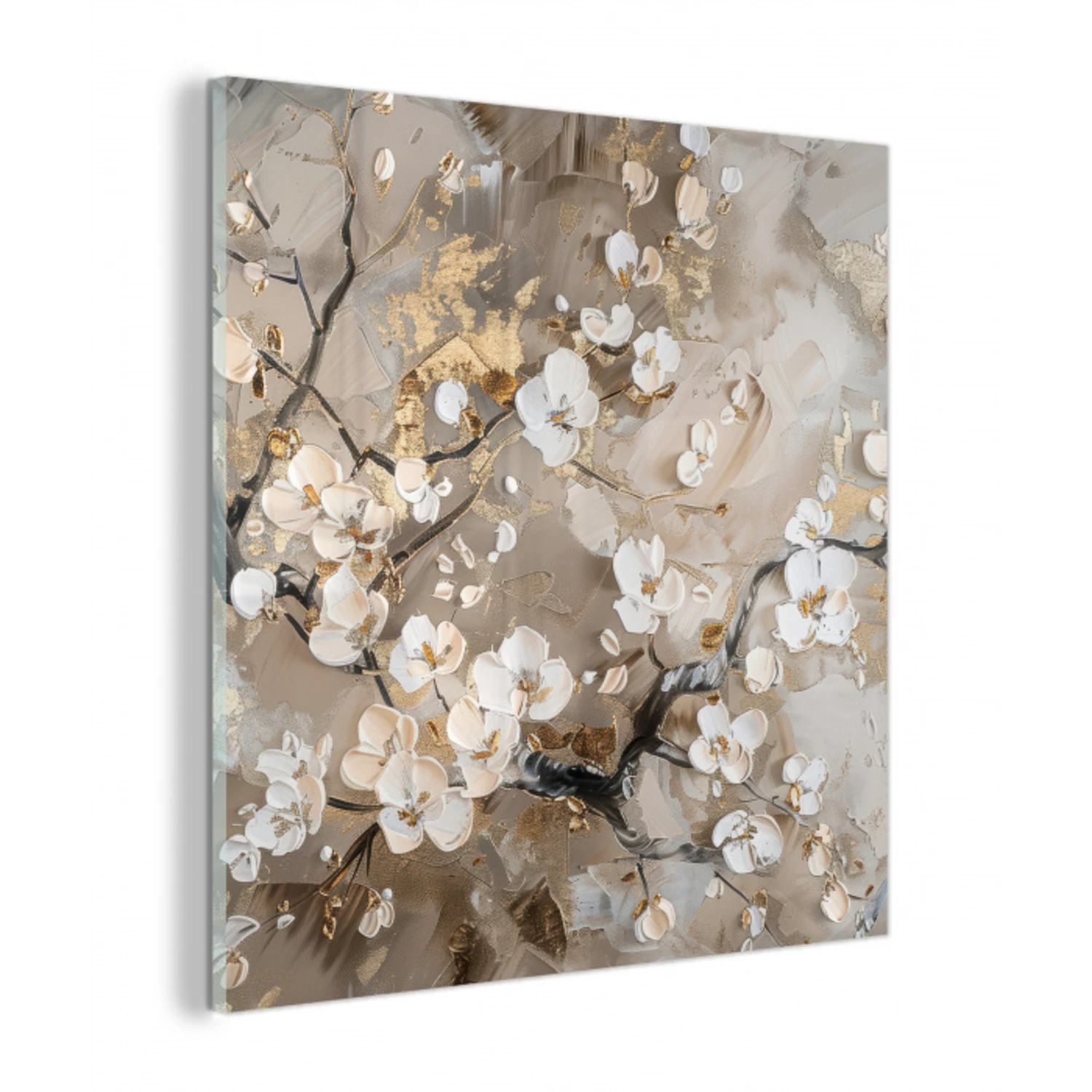 Bloemen - Wit - Goud - Beige  - Luxe plexiglas 5mm klein -z3d