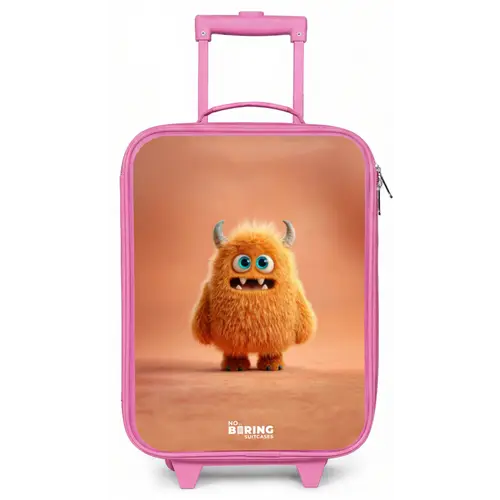 Oranje Pluizig Monster met Hoorns Kinderkoffer - Roze klein -zz3dotto