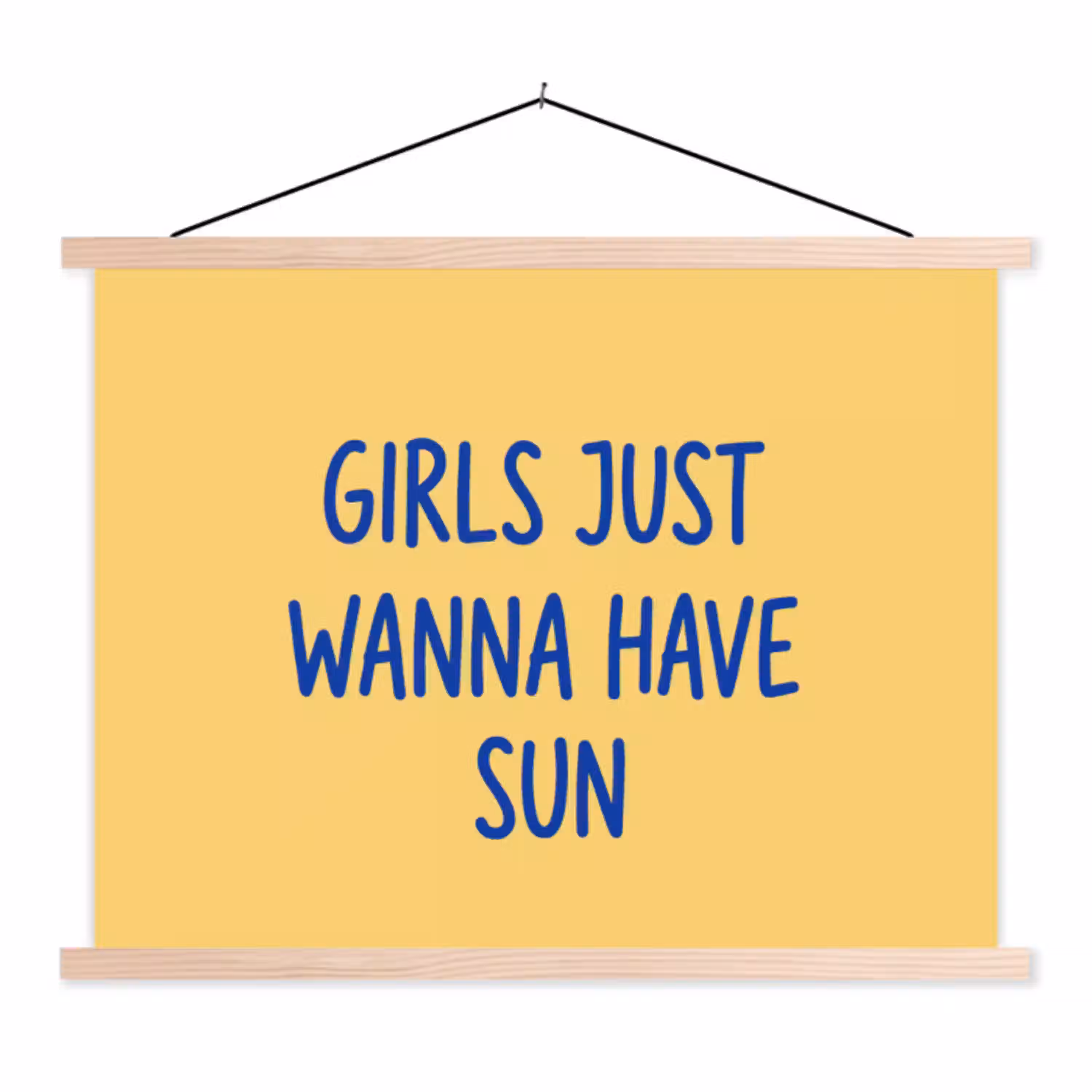 Tekst - Zon - Zomer - Modern - Geel textielposter latten blank klein -3d