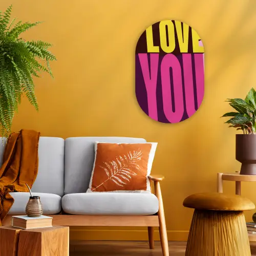 Love - Tekst - Roze - Valentijn Wandcirkel Ovaal Forex klein -sfeer4