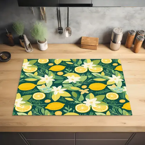 Groen - Bloemen - Citroenpartjes Inductie beschermer vinyl 3mm klein 276 -sfeer5