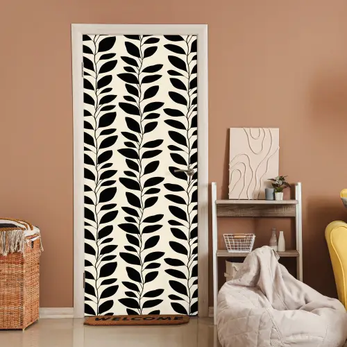 Botanisch - Dessin - Zwart - Beige deurposter klein 289 -sfeer1