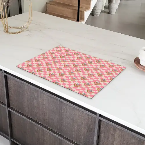 Roze - Retro - Patroon - Geblokt Inductie beschermer vinyl 3mm klein 276 -sfeer8