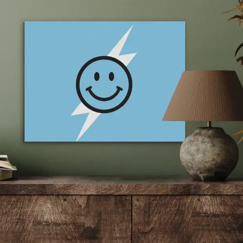 Smiley - Blauw - Bliksem PET vilt klein -sfeer2