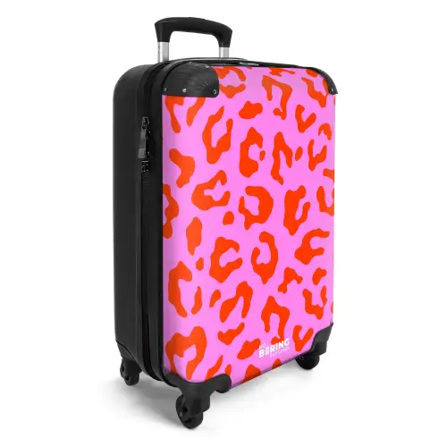 Panterprint in rood op roze achtergrond NBS - Handbagage koffer - Kinderen Unisex middel -productfoto_3d