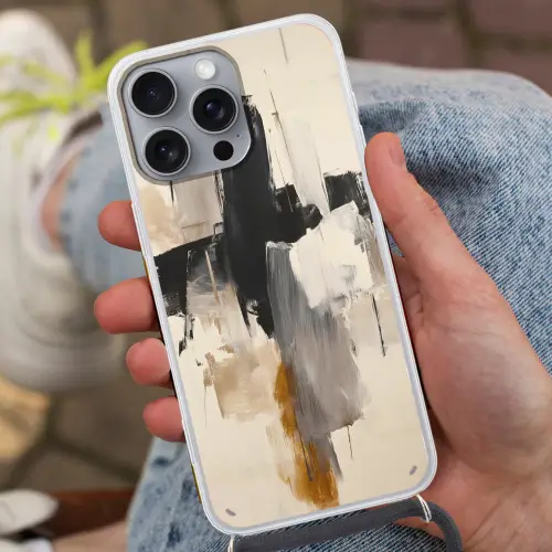 Penseelstreken - Ruw - Abstract - Beige Hoesje iPhone 16 Pro Max met koord klein -sfeer3