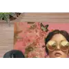 Vrouw - Bril - Roze - Bloemen muismat rubber klein -closeup