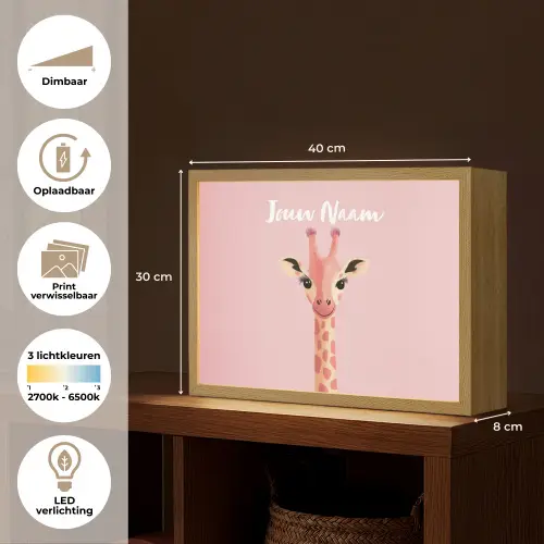 Giraffe - Illustratie - Roze Light Box met batterij (Wandlamp kind) middel -USP_websiteoverzichtNL