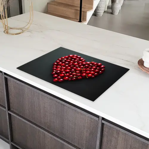 Kersen - Hart - Rood - Zwart Inductie beschermer vinyl 3mm klein -sfeer8