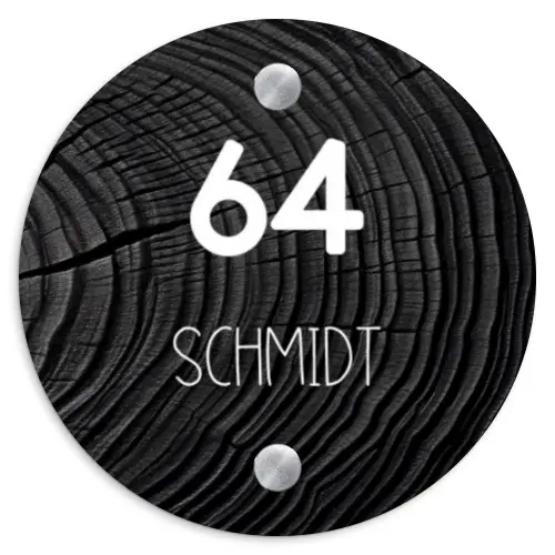 Zwarte houten nerf - Modern Naambord Rond klein -3d
