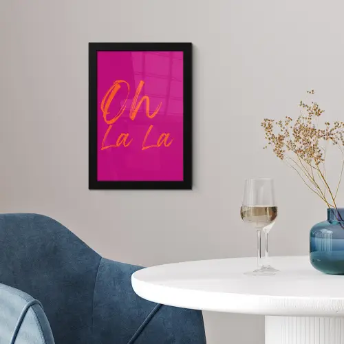 Oh la la - Oranje - Roze fotolijst zwart zonder passe partout klein -sfeer4