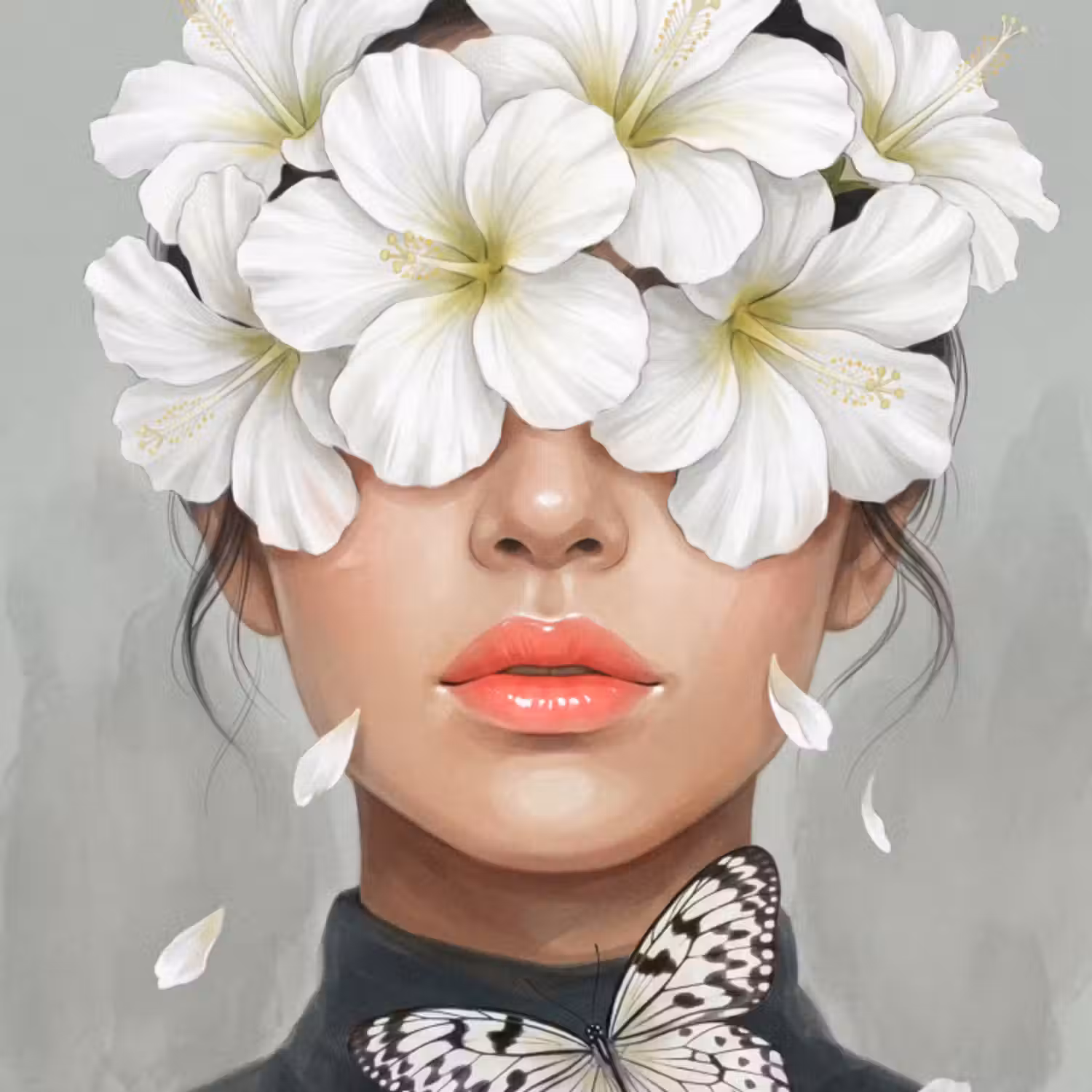 Behang - Lelies - Portret - Wit