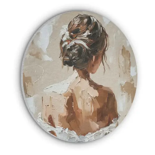 Vrouw - Verf - Abstract - Beige - Modern Akoestische PET Vilt - Rond klein -3d