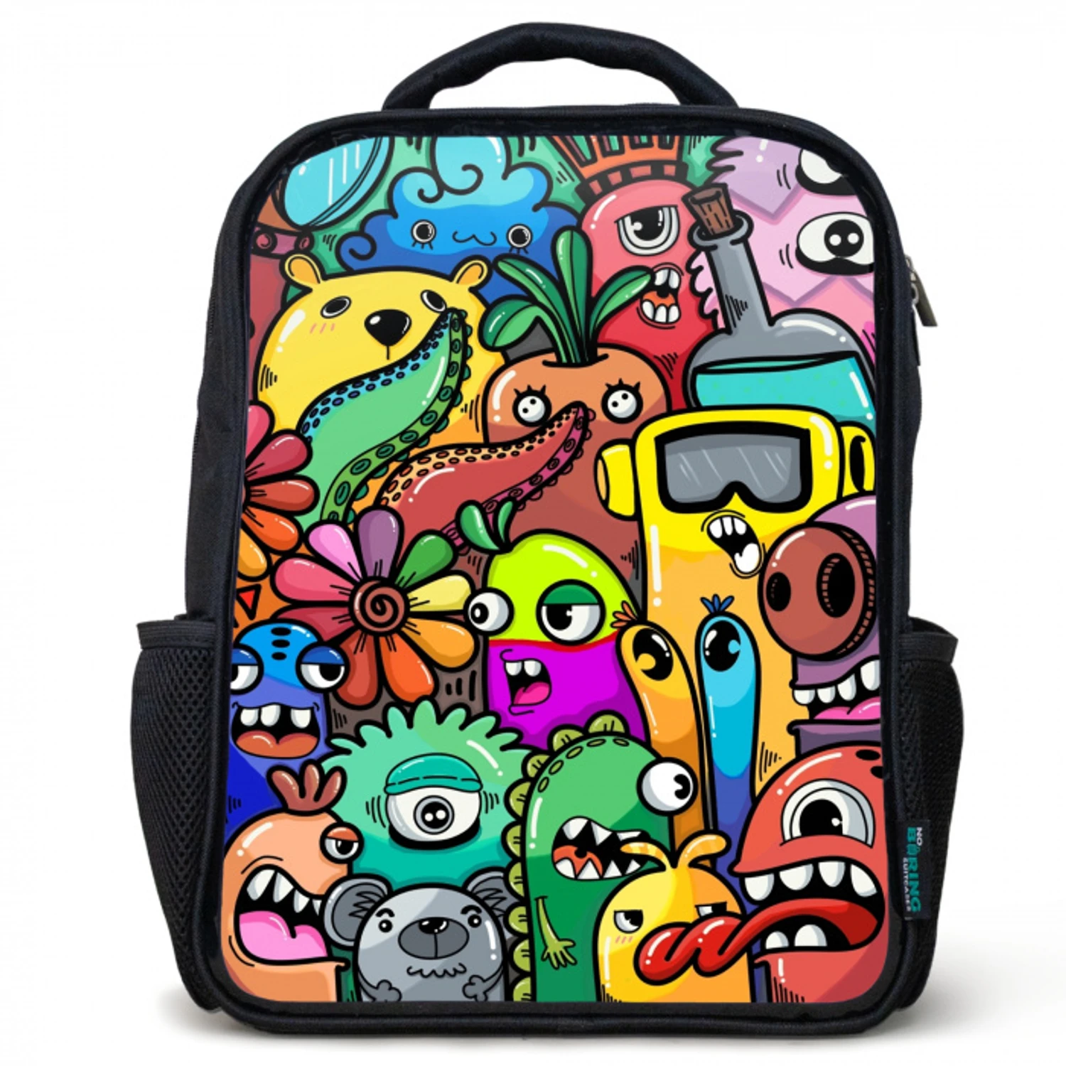 Kleurrijke Monsterparade Rugzak - Zwart middel -3d