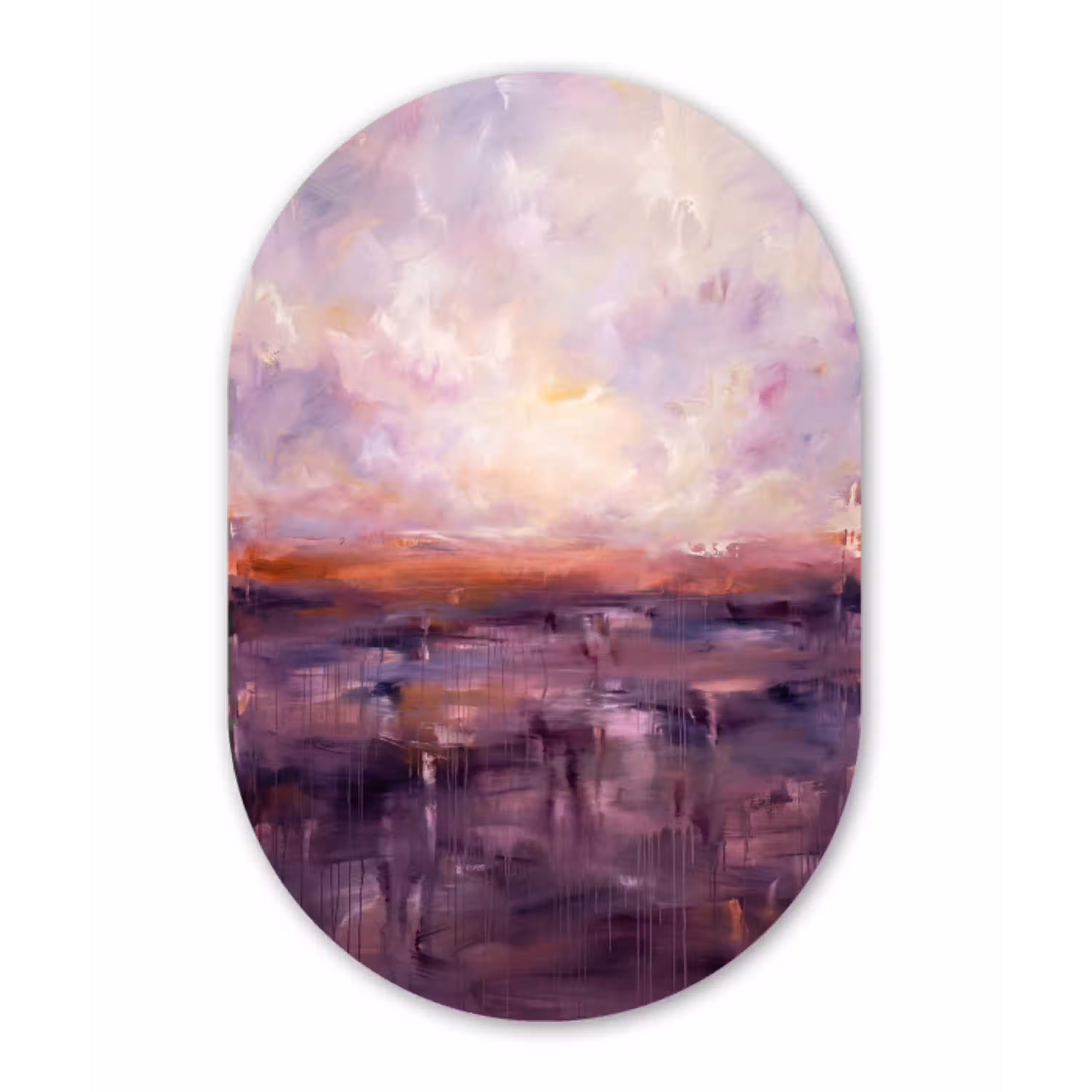 Abstract - Landschap - Modern - Paars - Oranje Wandcirkel Ovaal Aluminium middel -3d