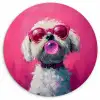 Pink - Hond - Bubbel Wandcirkel plexiglas klein -3d