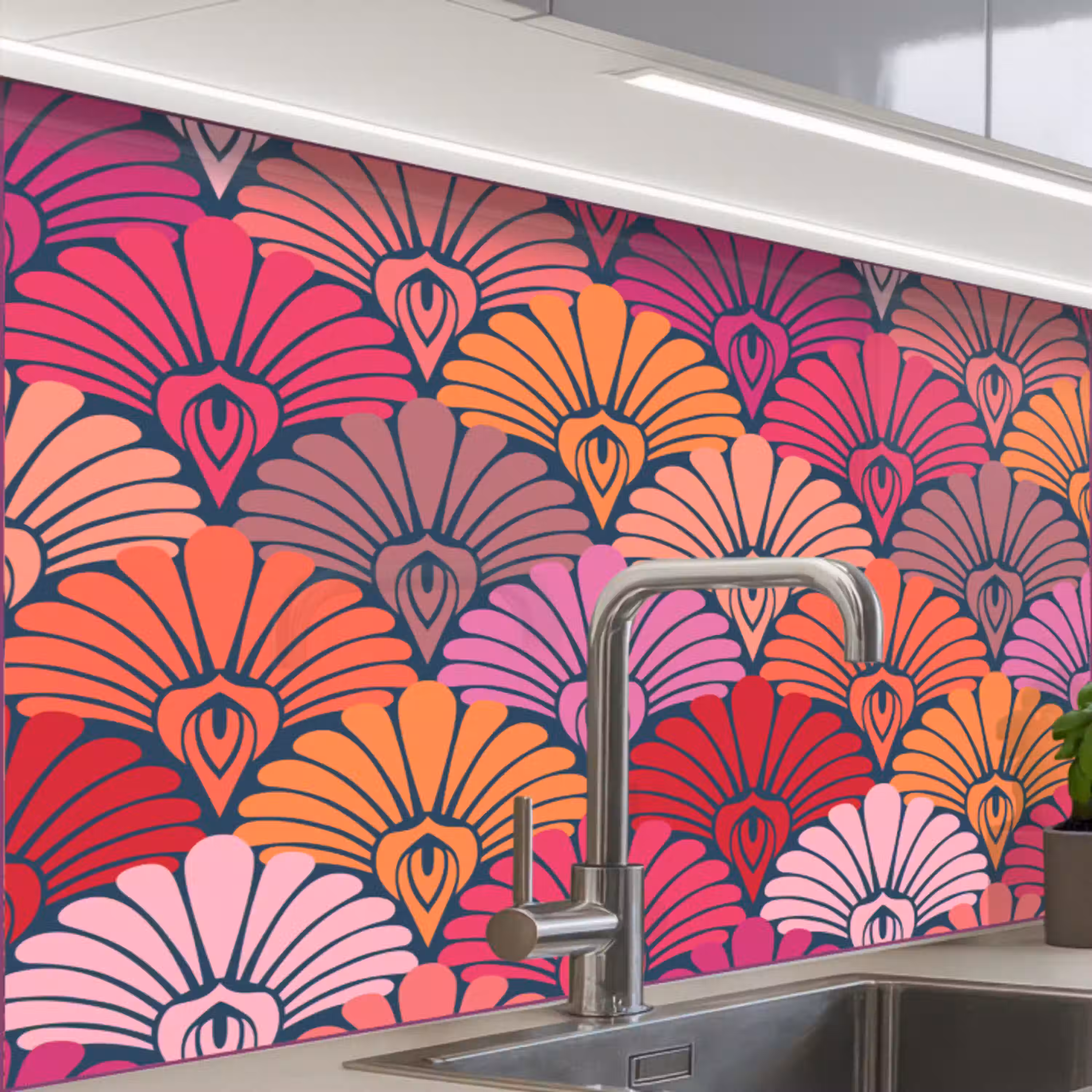 Patronen - Art Deco - Roze - Bloemen keuken achterwand 2 middel 865 -zzzz3d_schuin