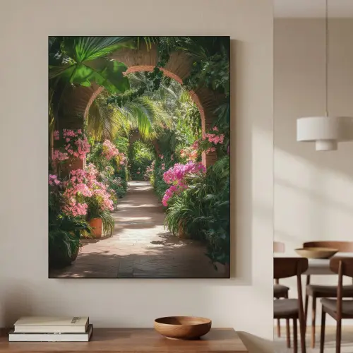 Doorkijk - Tropisch - Bloemen - Natuur Textielframe - compleet frame klein -sfeer2