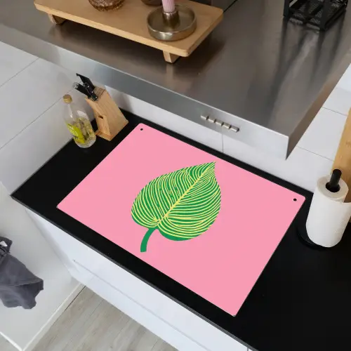 Illustratie - Blad - Minimalistisch - Groen Inductie beschemer met haakjes klein -sfeer1