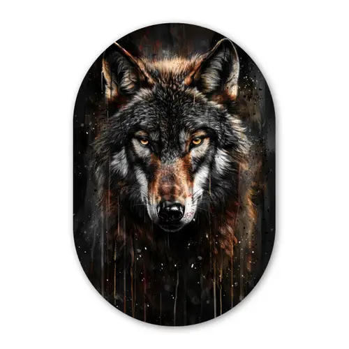 Dieren - Wolf - Portret - Zwart - Bruin Wandcirkel Ovaal Forex klein -3d