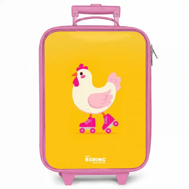 Kinderkoffer roze - Kip - Rolschaatsen - Geel